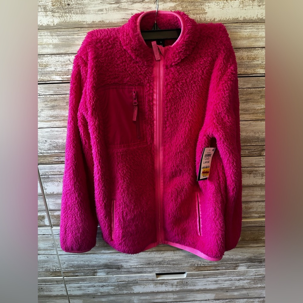 ❤️ NWT Ideology bright pink sherpa fleece jacket Girls Large ❤️